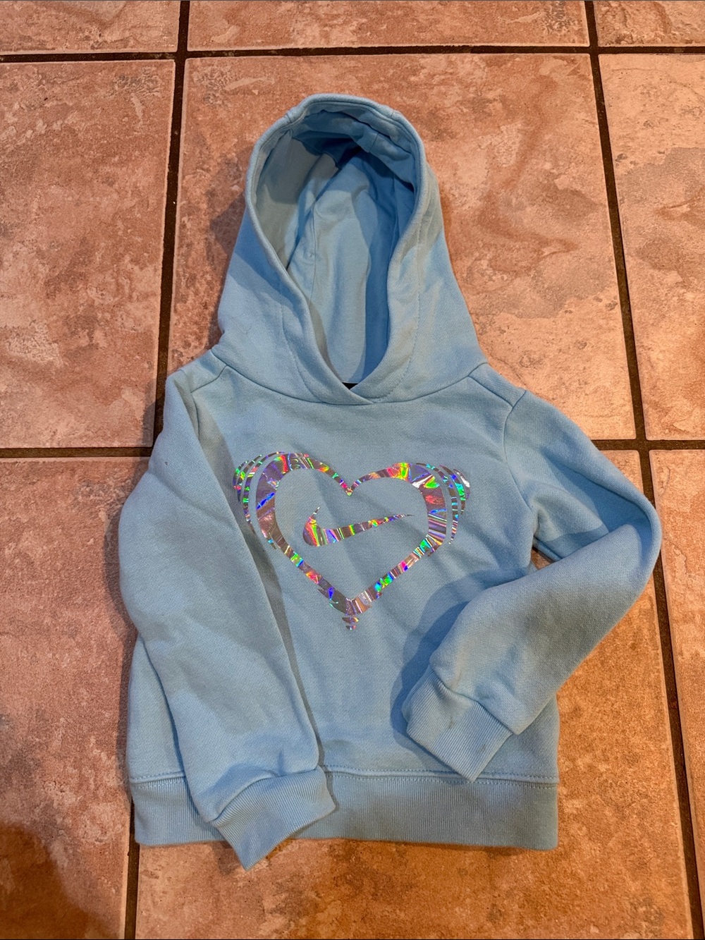 Nike Light Blue Kids Hoodie with Holographic Heart Logo